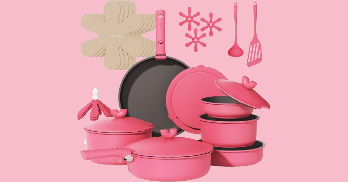 carote 24pcs non stick pots and pans set pink