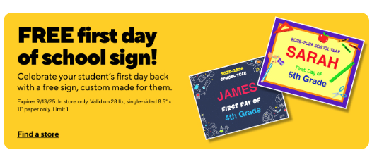 FREE BACK TO SCHOOL SIGN AT STAPLES