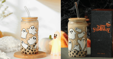 Halloween Ghost Glass Cup With Lids